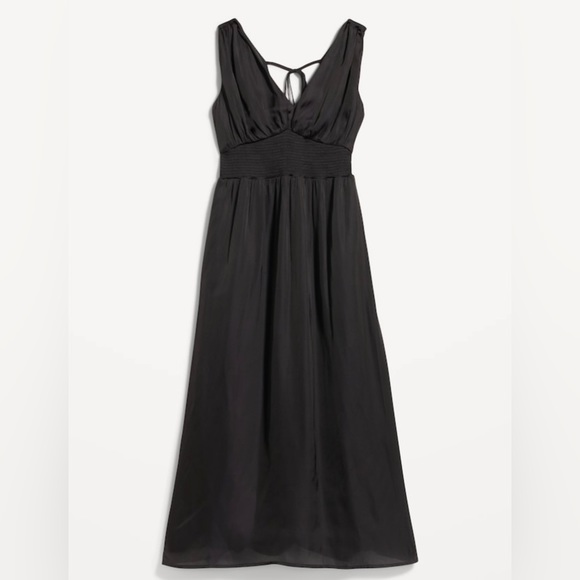 NWT! Black Waist-Defined Tie-Back Satin Maxi Dress - Multiple Sizes 💛 - Picture 3 of 7